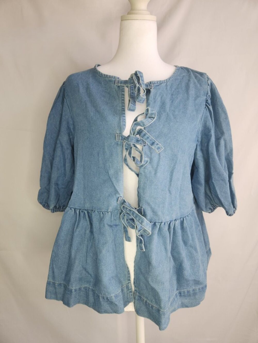 Denim Front Tie Peplum Top